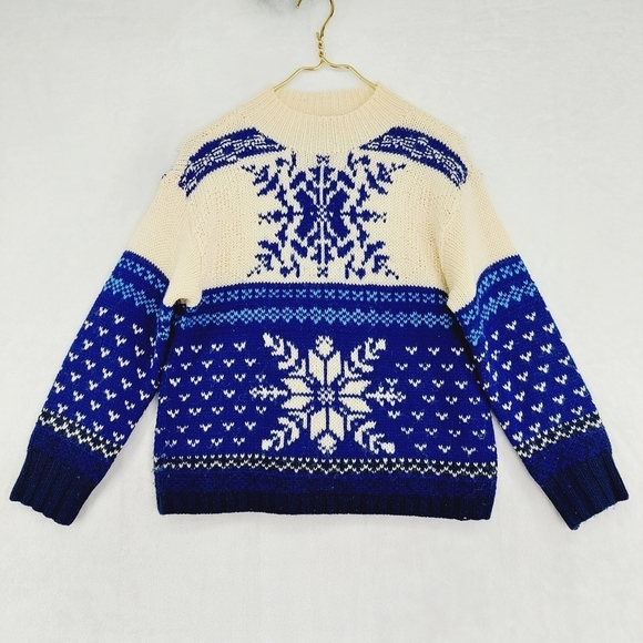 Liz Claiborne Sweaters - Liz Claiborne Vintage Snowflake Chunky Knit Wool Sweater Boxy Fit P3788